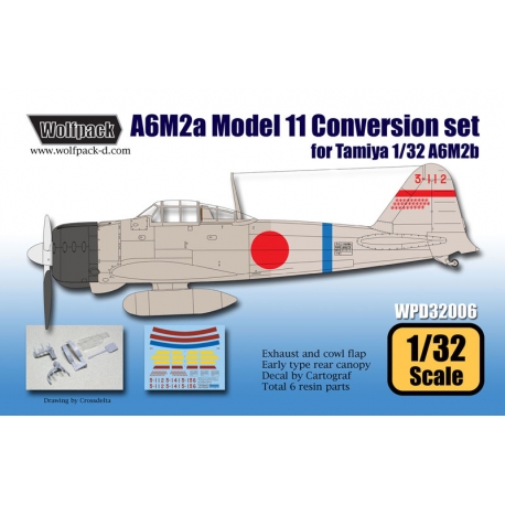 Wolfpack 1/32 scale resin A6M2a Zero Model 11 Conversion for Tamiya - WPD32006 Wolfpack 1/32 scale resin A6M2a Zero Model 11 Conversion for Tamiya - WPD32006