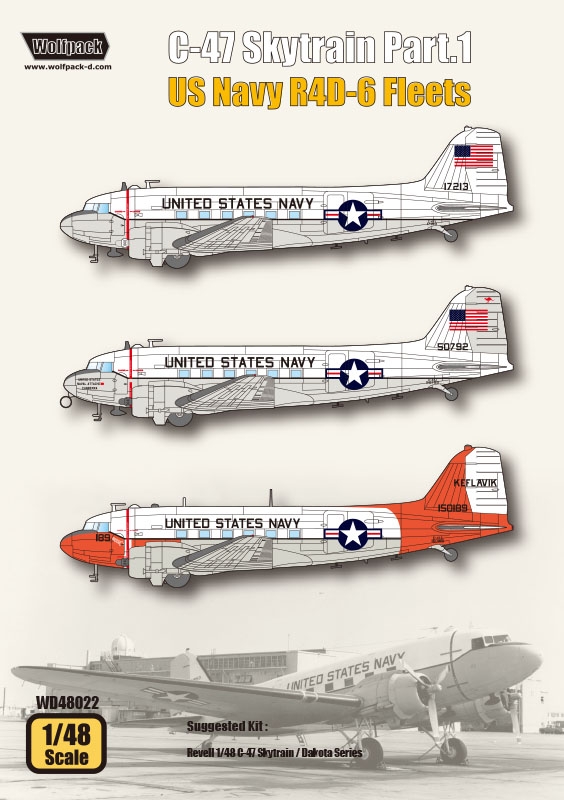 Wolfpack 1/48 decal C-47 Skytrain Pt.1 US Navy R4D-6 Fleets for Revell - WD48022 Wolfpack 1/48 decal C-47 Skytrain Pt.1 US Navy R4D-6 Fleets for Revell - WD48022